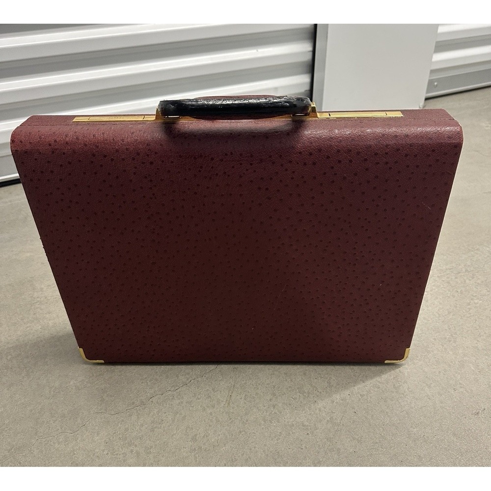 Vintage Presto Lock Burgundy Faux Ostrich Attache Briefcase New Old Stock USA